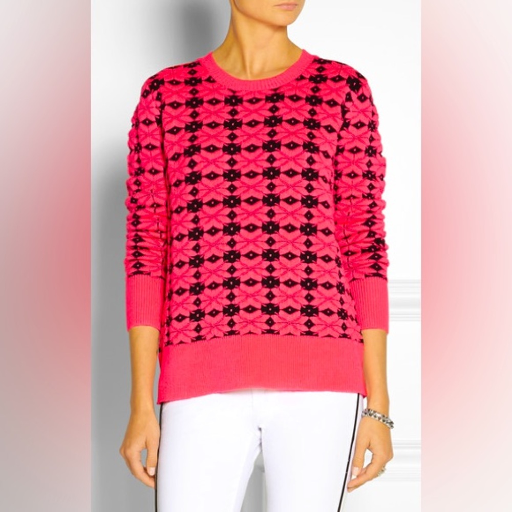 Emma Cook Designer Pink and Black Patterned Women's Crew Neck Sweater